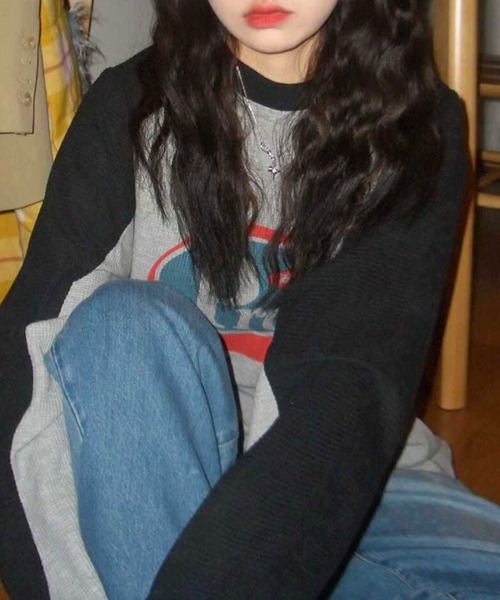 SHEPP（シープ）の「オーバーサイズ ワッフル プリント ラグランロンT（Tシャツ/カットソー・レディース・グレー・L/M）」の6枚目の写真