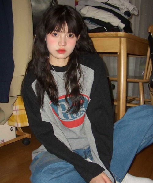 SHEPP（シープ）の「オーバーサイズ ワッフル プリント ラグランロンT（Tシャツ/カットソー・レディース・グレー・L/M）」の8枚目の写真