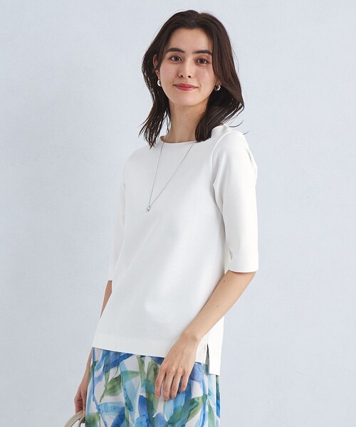 green label relaxing（グリーンレーベルリラクシング）の「COMFY ポンチ ボートネック プルオーバー カットソー（Tシャツ/カットソー・レディース・オフホワイト/ライトブルー/ブラック/モカ・FREE）」の2枚目の写真