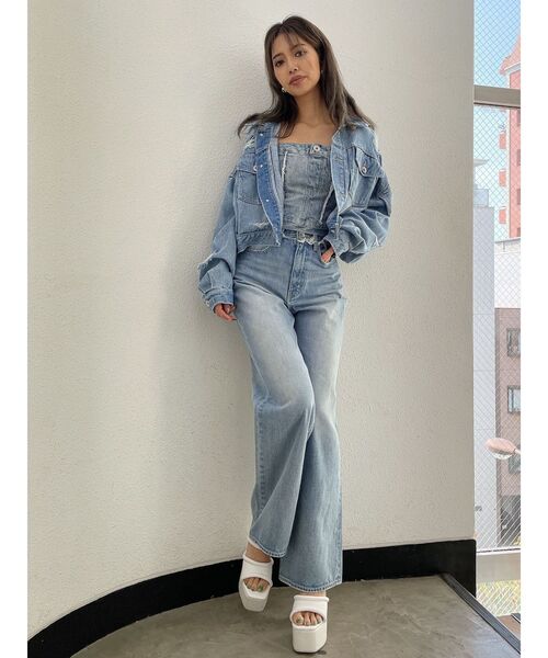 新品未使用  jeans  Girl デニムチューブトップ SPIRALGIRL チューブトップ ベアトップ リメイク風デニムチューブ