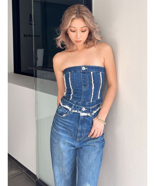 GYDA（ジェイダ）の「フリンジデニムベアトップス（チューブトップ・レディース・ブルー/ライトブルー・FREE）」の15枚目の写真