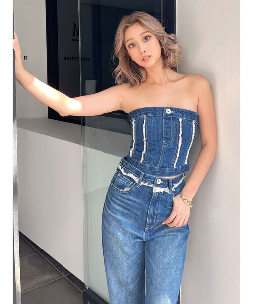 GYDA（ジェイダ）の「フリンジデニムベアトップス（チューブトップ・レディース・ブルー/ライトブルー・FREE）」の16枚目の写真