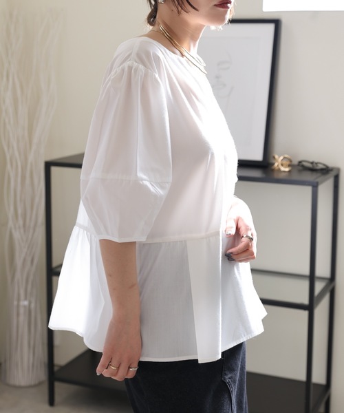 ULEULA(ウルア)の「前後2WAYランタンスリーブブラウス/深Vネックボリュームスリーブブラウス(シャツ/ブラウス・レディース・アイボリー/ブラック/グレイッシュベージュ/チャコールグレー・FREE)」の9枚目の写真