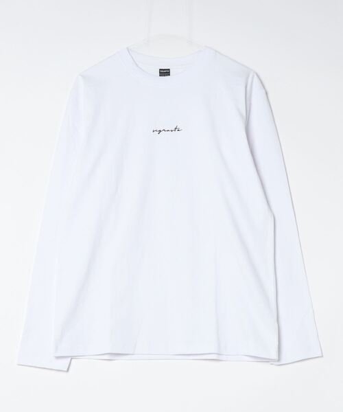 TRAP/U (トラップユー)の「コットン天竺 / メッセージロゴ刺繍 クルーネック ロンTee(長袖)(Tシャツ/カットソー・メンズ・ホワイト/ブラック/ライトブルー・M/L)」の2枚目の写真