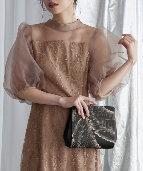 リーフ柄ジャガードクラッチパーティーバッグ（クラッチバッグ）｜RUIRUE BOUTIQUE（ルイルエブティック）