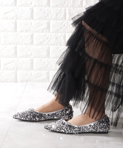 Lace Ladies(レースレディース)の「リボン付き シャイニー スパンコール ポインテッド フラット パンプス(パンプス・レディース・ブラック/シルバー・22.5/23/23.5/24/24.5/ 25)」の12枚目の写真