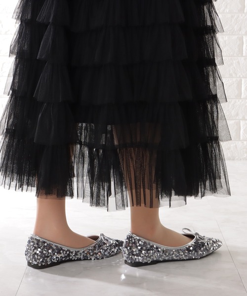 新品未使用【GALENA/ガレナ】スパンコールフラットパンプス黒38 GALENA】ポインテッドフラットパンプス | LOUNGEDRESS(ラウンジ
