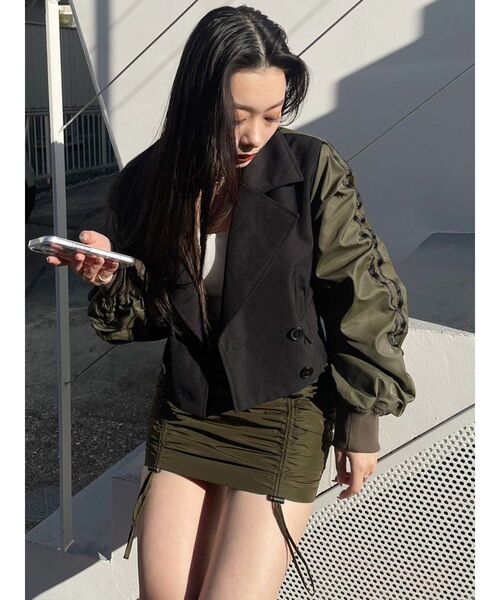 EVRIS（エヴリス）の「ラインドッキングジャケット（テーラードジャケット・レディース・グレー/ブラック・FREE）」の2枚目の写真