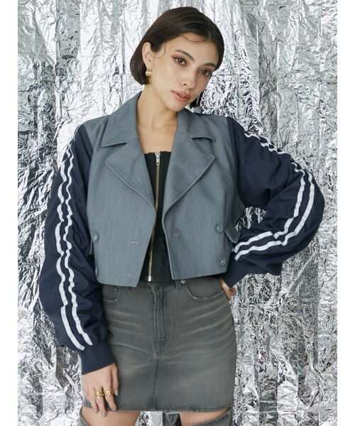 EVRIS（エヴリス）の「ラインドッキングジャケット（テーラードジャケット・レディース・グレー/ブラック・FREE）」の3枚目の写真