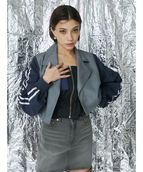 EVRIS（エヴリス）の「ラインドッキングジャケット（テーラードジャケット・レディース・グレー/ブラック・FREE）」の4枚目の写真