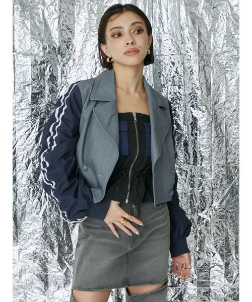 EVRIS（エヴリス）の「ラインドッキングジャケット（テーラードジャケット・レディース・グレー/ブラック・FREE）」の5枚目の写真