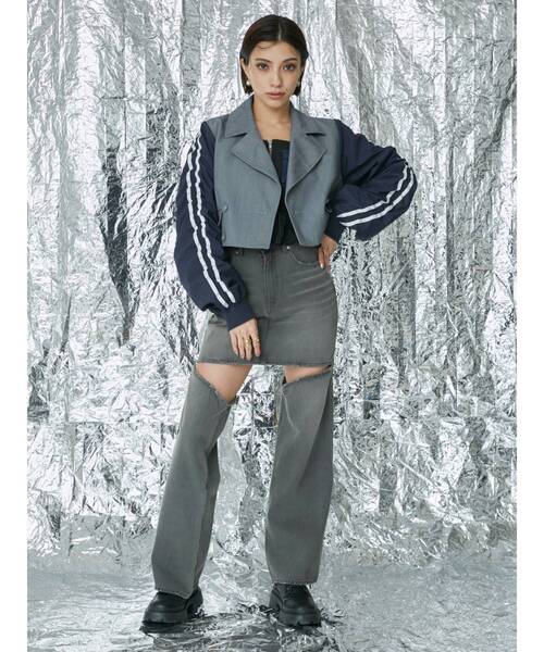 EVRIS（エヴリス）の「ラインドッキングジャケット（テーラードジャケット・レディース・グレー/ブラック・FREE）」の6枚目の写真