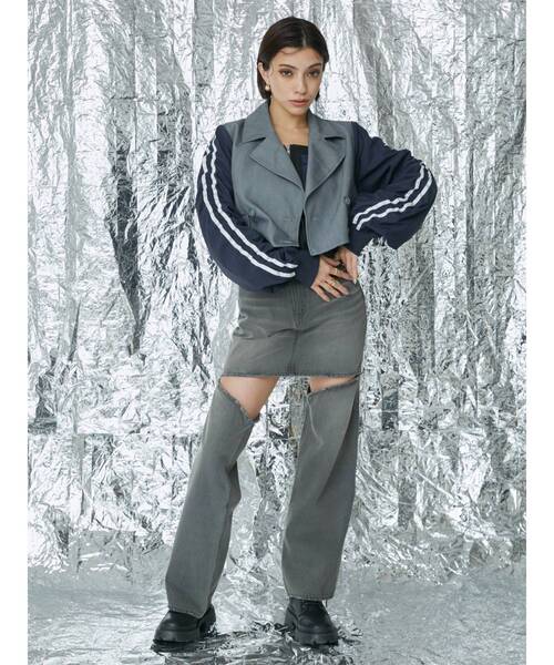 EVRIS（エヴリス）の「ラインドッキングジャケット（テーラードジャケット・レディース・グレー/ブラック・FREE）」の7枚目の写真