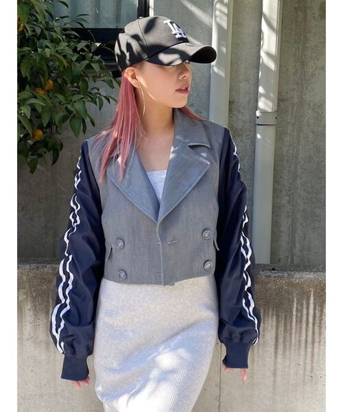 EVRIS（エヴリス）の「ラインドッキングジャケット（テーラードジャケット・レディース・グレー/ブラック・FREE）」の9枚目の写真