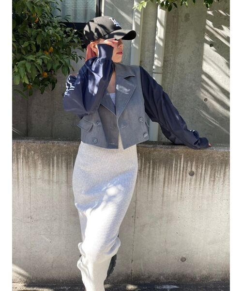 EVRIS（エヴリス）の「ラインドッキングジャケット（テーラードジャケット・レディース・グレー/ブラック・FREE）」の11枚目の写真