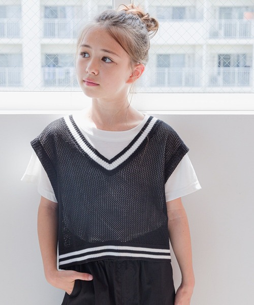 GLOBAL WORK（グローバルワーク）の「Vネックメッシュニットセットプルオーバー/103890（ベスト・キッズ・アイボリー/サックスブルー/ブラック・170cm/160cm/150cm/140cm/130cm/120cm）」の3枚目の写真