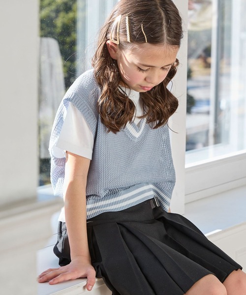 GLOBAL WORK（グローバルワーク）の「Vネックメッシュニットセットプルオーバー/103890（ベスト・キッズ・アイボリー/サックスブルー/ブラック・170cm/160cm/150cm/140cm/130cm/120cm）」の17枚目の写真