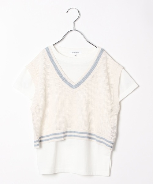 GLOBAL WORK（グローバルワーク）の「Vネックメッシュニットセットプルオーバー/103890（ベスト・キッズ・アイボリー/サックスブルー/ブラック・170cm/160cm/150cm/140cm/130cm/120cm）」の19枚目の写真