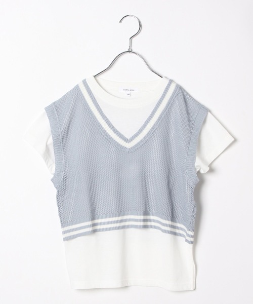 GLOBAL WORK（グローバルワーク）の「Vネックメッシュニットセットプルオーバー/103890（ベスト・キッズ・アイボリー/サックスブルー/ブラック・170cm/160cm/150cm/140cm/130cm/120cm）」の21枚目の写真