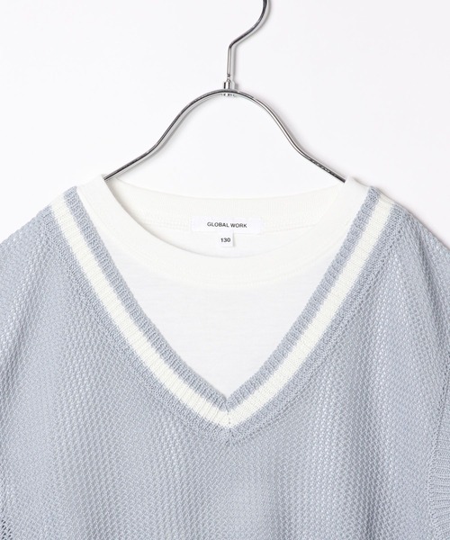 GLOBAL WORK（グローバルワーク）の「Vネックメッシュニットセットプルオーバー/103890（ベスト・キッズ・アイボリー/サックスブルー/ブラック・170cm/160cm/150cm/140cm/130cm/120cm）」の22枚目の写真