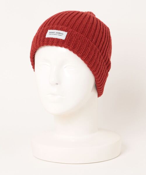 BANKS(バンクス)の「BEANIE/BANKS(バンクス)ワンポイントブランドロゴベーシックワッチキャップ(ニットキャップ/ビーニー・メンズ・レッド/オフホワイト・FREE)」の1枚目の写真