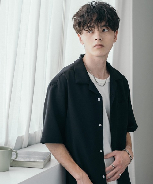 Rocky Monroe(ロッキーモンロー)の「オーバーサイズポリトロオープンカラー半袖シャツ(シャツ/ブラウス・メンズ・ブラック/ベージュ/サックスブルー/ライトグレー/チャコールグレー・L/M)」の9枚目の写真