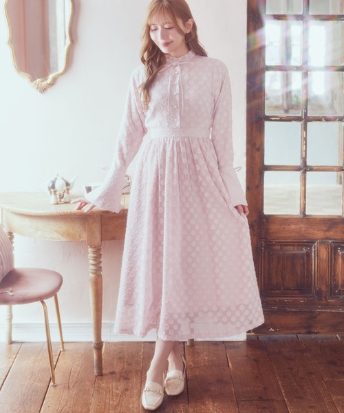 Areeam（アリーム）の「リボン付きカットジャガードワンピース