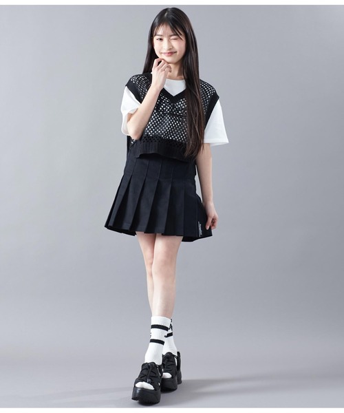 ANAP GiRL(アナップガール)の「プリーツスカートインパンツ付(スカート・キッズ・ベージュ/ホワイト/ブラック×ホワイト/ブラック・XS/S/M)」の6枚目の写真