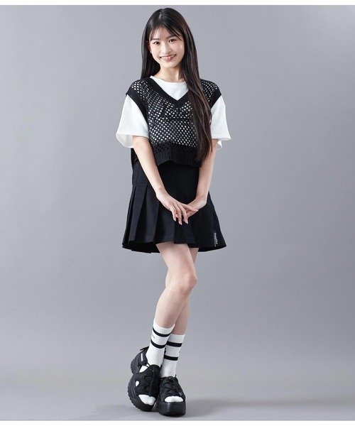 ANAP GiRL(アナップガール)の「プリーツスカートインパンツ付(スカート・キッズ・ベージュ/ホワイト/ブラック×ホワイト/ブラック・XS/S/M)」の7枚目の写真