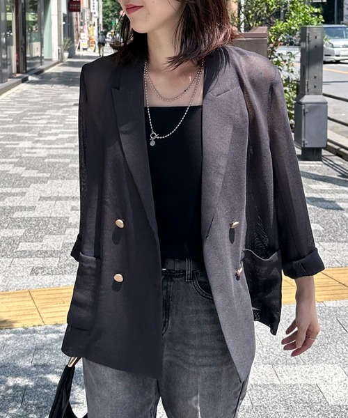 Doux archives（ドゥアルシーヴ）の「【ロングシーズンHIT ITEM】メッシュテーラードダブルジャケット（テーラードジャケット・レディース・ベージュ/ブラック/チャコールグレー/グレー/ネイビー/ブラウン/グレー系その他・38）」の18枚目の写真