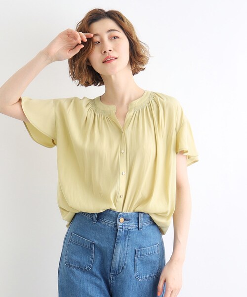 grove（グローブ）の「◆＜ご自宅で洗える＞ヴィンテージサテンスキッパーブラウス（シャツ/ブラウス・レディース・ネイビー系/ホワイト系3/ホワイト系8/イエロー系その他/ブルー系その他/オフホワイト・03/02/01/04/05）」の6枚目の写真