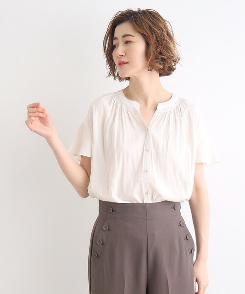 grove（グローブ）の「◆＜ご自宅で洗える＞ヴィンテージサテンスキッパーブラウス（シャツ/ブラウス・レディース・ネイビー系/ホワイト系3/ホワイト系8/イエロー系その他/ブルー系その他/オフホワイト・03/02/01/04/05）」の2枚目の写真