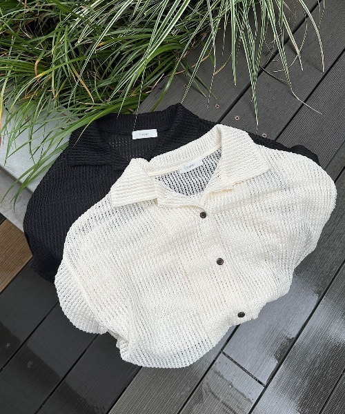 flaner（フラネ）の「Loose open collar mesh shirt / ルーズオープンカラーメッシュシャツ（シャツ/ブラウス・レディース・アイボリー/ブラック・MEDIUM/LARGE）」の21枚目の写真