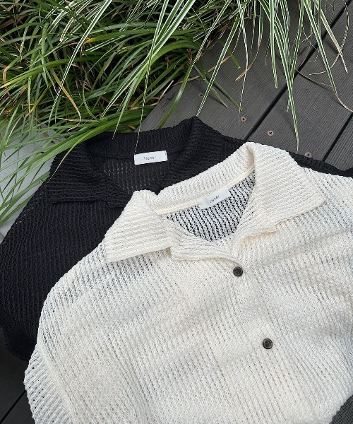 flaner（フラネ）の「Loose open collar mesh shirt / ルーズオープンカラーメッシュシャツ（シャツ/ブラウス・レディース・アイボリー/ブラック・MEDIUM/LARGE）」の22枚目の写真