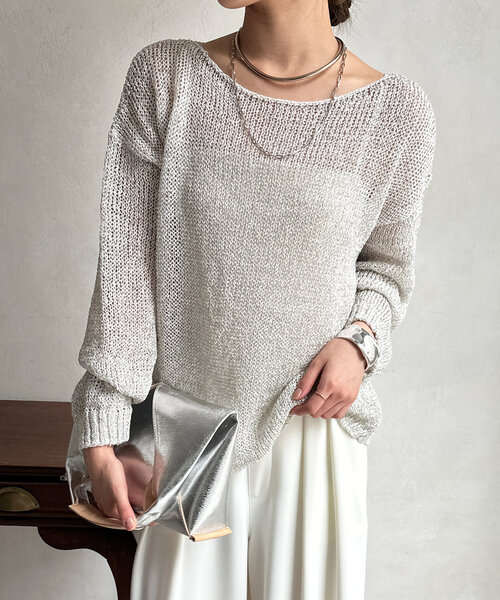 ドゥドゥ DOUDOU ラメ針抜きプルオーバー 新品 タグ付き 未使用 DOUDOU ラメ針抜きプルオーバー シルバー