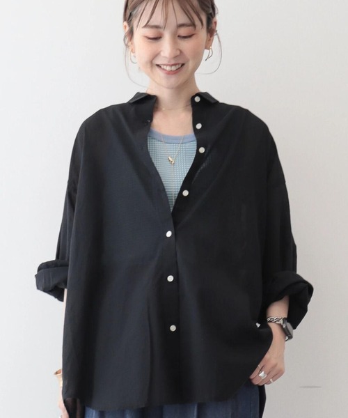 AMERICAN HOLIC(アメリカンホリック)の「接触冷感+速乾 強撚シアーボイルBIGシャツ(シャツ/ブラウス・レディース・オフホワイト/サックスブルー/ブラック/オレンジ・M/L)」の3枚目の写真