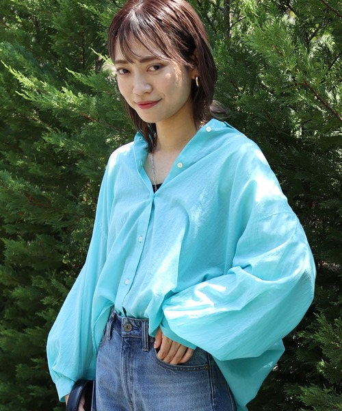 AMERICAN HOLIC(アメリカンホリック)の「接触冷感+速乾 強撚シアーボイルBIGシャツ(シャツ/ブラウス・レディース・オフホワイト/サックスブルー/ブラック/オレンジ・M/L)」の13枚目の写真
