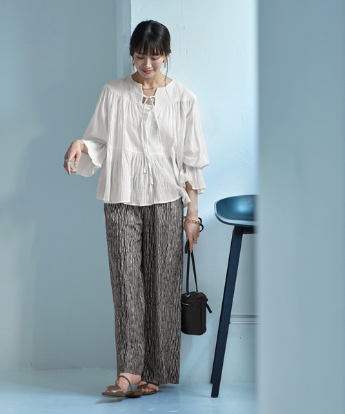 スタイルデリ STYLE DELI 【LUXE】コットン楊柳ティアードブラウス （オーキッドピンク） スタイルデリ STYLE DELI 【LUXE】コットン楊柳ティアード