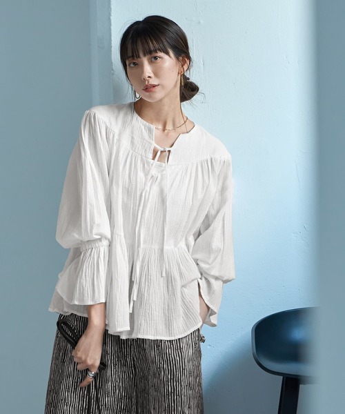 LUXE】コットン楊柳ティアードブラウス（Tシャツ/カットソー