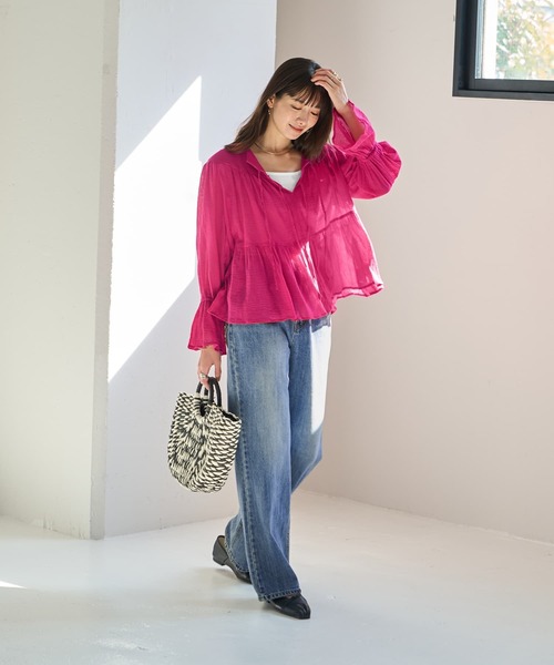 LUXE】コットン楊柳ティアードブラウス（Tシャツ/カットソー