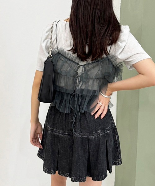 one after another NICE CLAUP（ワンアフターアナザーナイスクラップ）の「前後2wayチュールビスチェ+ラメトップス（Tシャツ/カットソー・レディース・グレー/アイボリー/ピンク・FREE）」の2枚目の写真
