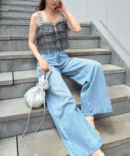 one after another NICE CLAUP（ワンアフターアナザーナイスクラップ）の「前後2wayチュールビスチェ+ラメトップス（Tシャツ/カットソー・レディース・グレー/アイボリー/ピンク・FREE）」の16枚目の写真