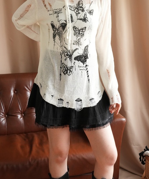 HOOK(フック)の「【HOOK】for girls チュールフリル鳥籠ミニスカート(スカート・レディース・ブラック/ホワイト・L/M/S)」の3枚目の写真