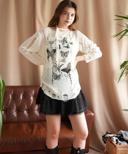 HOOK(フック)の「【HOOK】for girls チュールフリル鳥籠ミニスカート(スカート・レディース・ブラック/ホワイト・L/M/S)」の4枚目の写真