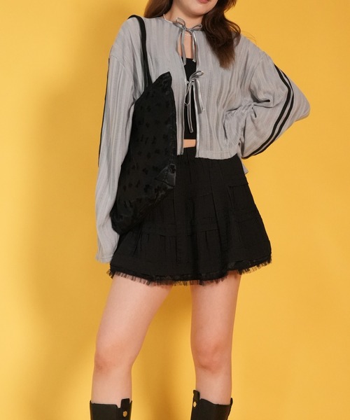 HOOK(フック)の「【HOOK】for girls チュールフリル鳥籠ミニスカート(スカート・レディース・ブラック/ホワイト・L/M/S)」の5枚目の写真