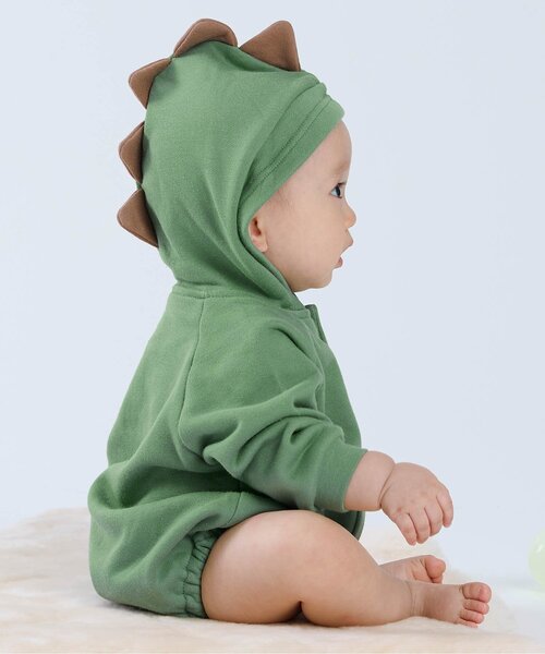 Ampersand（アンパサンド）の「アニマルロンパス（ロンパース・キッズ・グリーン/アイボリー・60/70/80）」の2枚目の写真