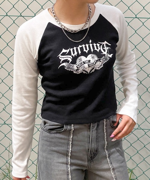 GORGE(ゴージ)の「サバイヴラグランロンT(Tシャツ/カットソー・レディース・オフホワイト/ブラック・F)」の2枚目の写真