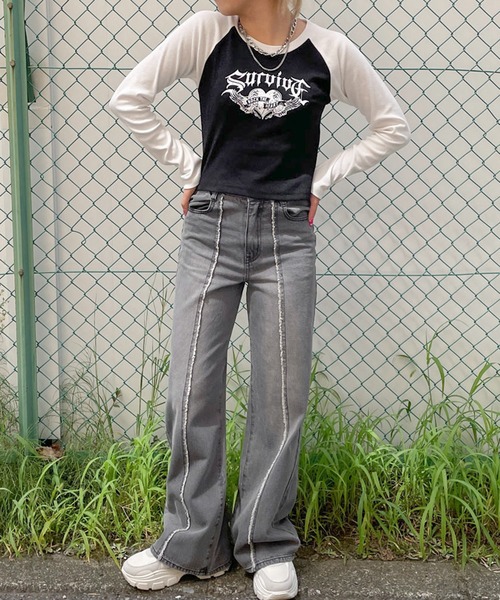 GORGE(ゴージ)の「サバイヴラグランロンT(Tシャツ/カットソー・レディース・オフホワイト/ブラック・F)」の3枚目の写真