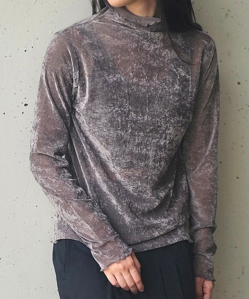 ANOTHER S(アナザーエス)の「長袖シャツシアーベロア(Tシャツ/カットソー・レディース・ブラック/グレー/オフホワイト/ブルー・M)」の1枚目の写真