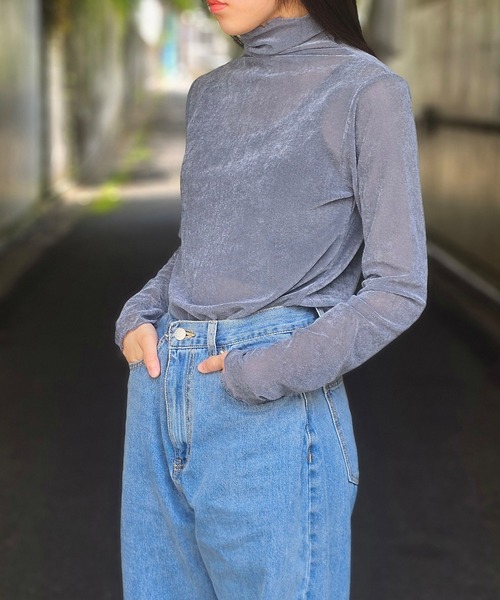 ANOTHER S(アナザーエス)の「長袖シャツシアーベロア(Tシャツ/カットソー・レディース・ブラック/グレー/オフホワイト/ブルー・M)」の4枚目の写真